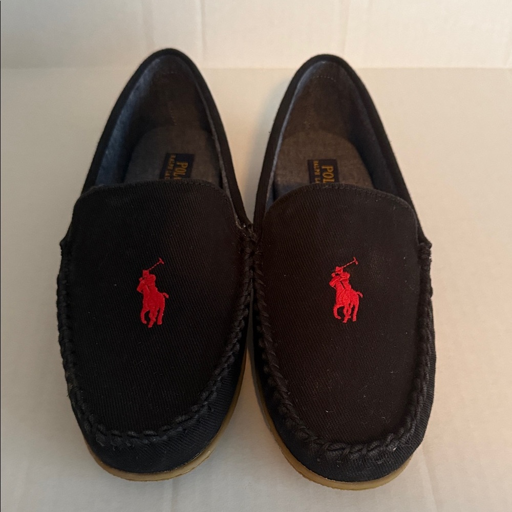 New Polo by Ralph Lauren Black and Red Moc Slippers No Box